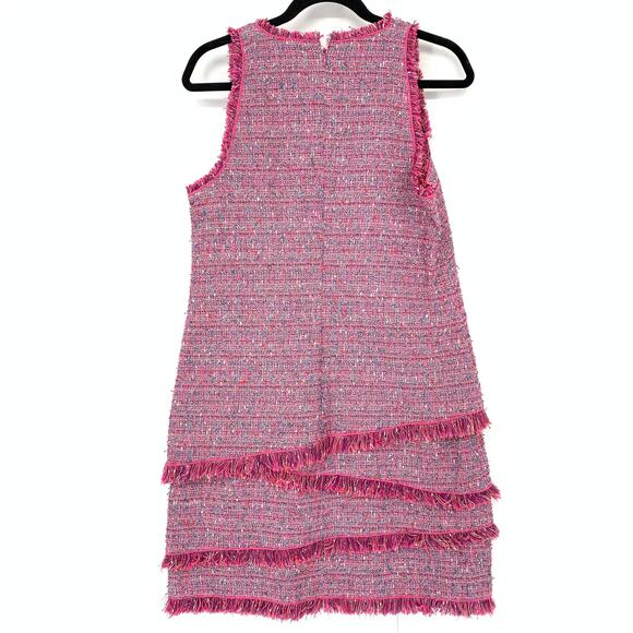 Worth Dress New York Women's Sz 6 Tweed Fringe Sheath Sleeveless Pink Multicolor - Picture 2 of 6